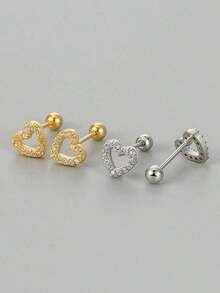 1 Pair Women's Valentine's Day Decoration Super Shiny Heart Stud Earrings, Party & Daily Decoration Ear Cuff - 多色的 - 查看 6