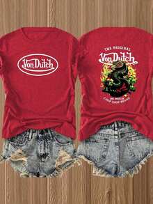 NicheDouble-Side 1pcs Women's Red Von Ditch Dragon Floral Design Red And Green Print Fabric Soft & Skin-Friendly Unisex Style Gifts For Spring Festival, Valentine's Day, St. Patrick's Day & World Cup-Van Dutch Dragon Print Women T Shirt Classic Americana Style Graphic100% CottonCool - Đỏ - Xem 7