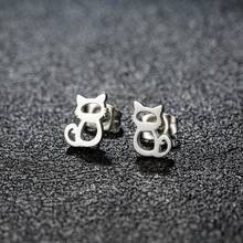 1 Đôi Khuyên Tai Hình Mèo Dễ Thương Thời Trang, Khuyên Tai Mèo Con Mini Bằng Thép Không Gỉ Mạ Vàng, Phụ Kiện Trang Sức Tối Giản Dành Cho Nữ, Quà Tặng - GED063 - Xem 1