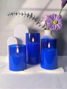 3pcs Flameless Candle Lights With Remote Control/Timer, Battery Operated Candles, Blue Candles, Warm Light Candles, For Tabletop Centerpiece Decor, Suitable For Christmas, Halloween, Valentine's Day, Mother's Day, Gift, Birthday, Proposal, Wedding, April Fool's Day, Dining Table, Party, Holiday Atmosphere Decoration - Blue - Warm Light - View 5