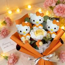 SANRIO 三丽鸥玫瑰花束，Hello Kitty钩针编织母亲节花束，Hello Kitty仿真玫瑰花束，仿真花装饰，浪漫情人节花束，婚礼伴娘礼物，毕业/返校装饰，户外道具 - 彩色 - 查看 4
