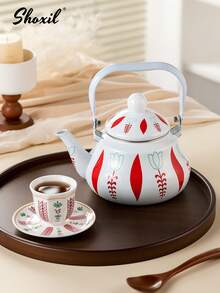 1pc Middle Eastern Style Tulip Enamel Teapot With Handle, Coffee Pot, Suitable For Entertaining Guests, Gatherings, Home Use, Cafes - Multicolor - View 3