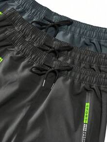 3pcs Men's Thin Cargo Pants With Drawstring Elastic Waist, Zipper Pockets, Comfortable Breathable Suitable For Outdoor Casual Wear, NEON Highlight Sports - Multicolor - View 5