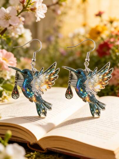 1 par de pendientes con colgante de colibrí 2D para mujer. Este diseño encantador y atractivo puede realzar el encanto femenino y personalizarlo. Fabricado con material acrílico de alta calidad, es muy adecuado para el verano y el uso en fiestas. Es un regalo ideal para damas en vacaciones y cumpleaños.