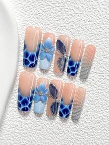 10Pcs Deep Sea Fantasy Style Handmade Nail Art Set,Unghie Press On,Edgy Sophisticated Nail Art,Includes Nail Tools,3 Sizes Available,Almond Nails , Duck Nails,Coffin Nails For Party, Dance, Daily Wear. - 彩色 - 查看 11