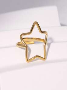 3pcs/Set Minimalist Chic Geometric Star & Heart Shaped Open Ring, Stainless Steel Gold Plated, Suitable For Women Daily, Party, Date Wear - Three Piece Set - View 3