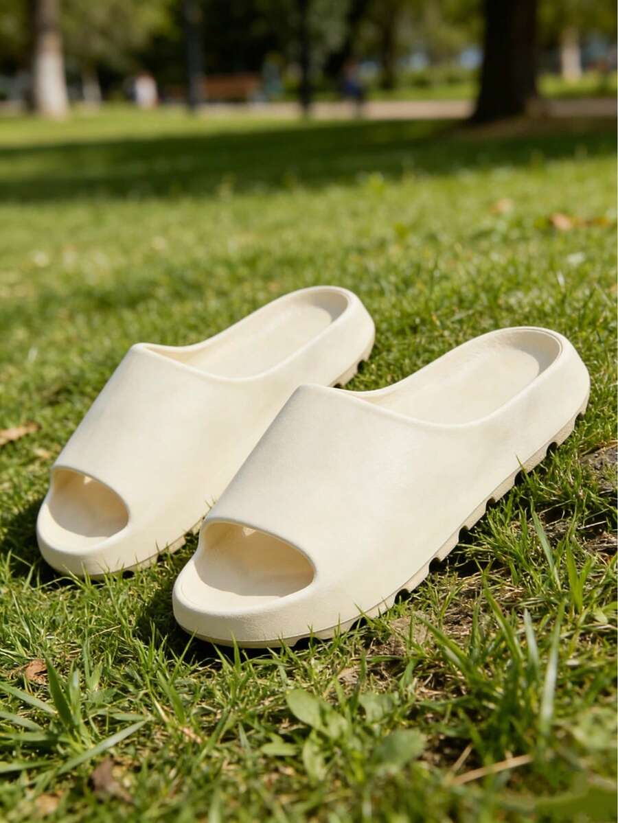 Dép đi trong nhà 4 mùa cho nam, dép sandal đế dày kẻ sọc đen, dép đi biển unisex. - Màu be - Xem 1