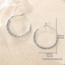 Orecchini a cerchio in rame martellato vintage e minimalista, in tono argento, adatti per le donne, stile boho, adatti per l'uso quotidiano casual, possono essere indossati come secondo paio di orecchini - Argento - Visualizzare 8