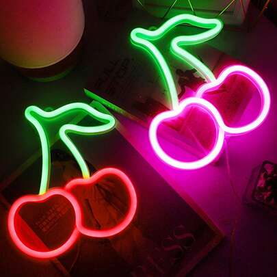 1 đèn neon LED hình quả anh đào kèm móc treo, dùng nguồn USB và pin, thích hợp trang trí phòng trẻ em, phòng ngủ, tường, tiệc tùng, ký túc xá, đám cưới, quà sinh nhật.