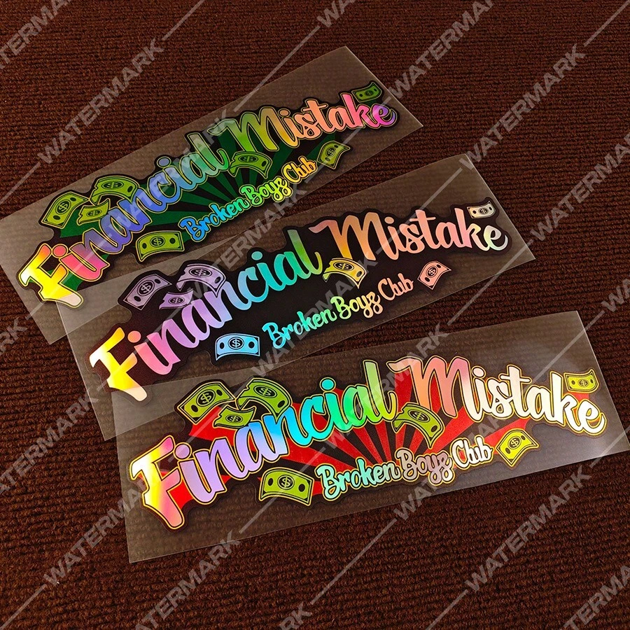 1pc Financial Mistake; Broken Boys Club; Windshield Rear Window Sticker; Tuning Car Decal And JDM Waterproof Car Sticker