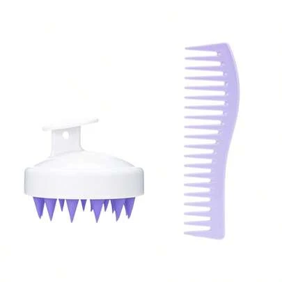 2 piezas Juego de cuidado del cabello, Cepillo de masaje del cuero cabelludo de silicona, Peine desenredante. Promueve la circulación sanguínea, previene eficazmente los enredos, la electricidad estática y el frizz. Adecuado para cabello rizado, húmedo y seco, herramienta profesional de cuidado del cabello para uso en el hogar y en el salón.