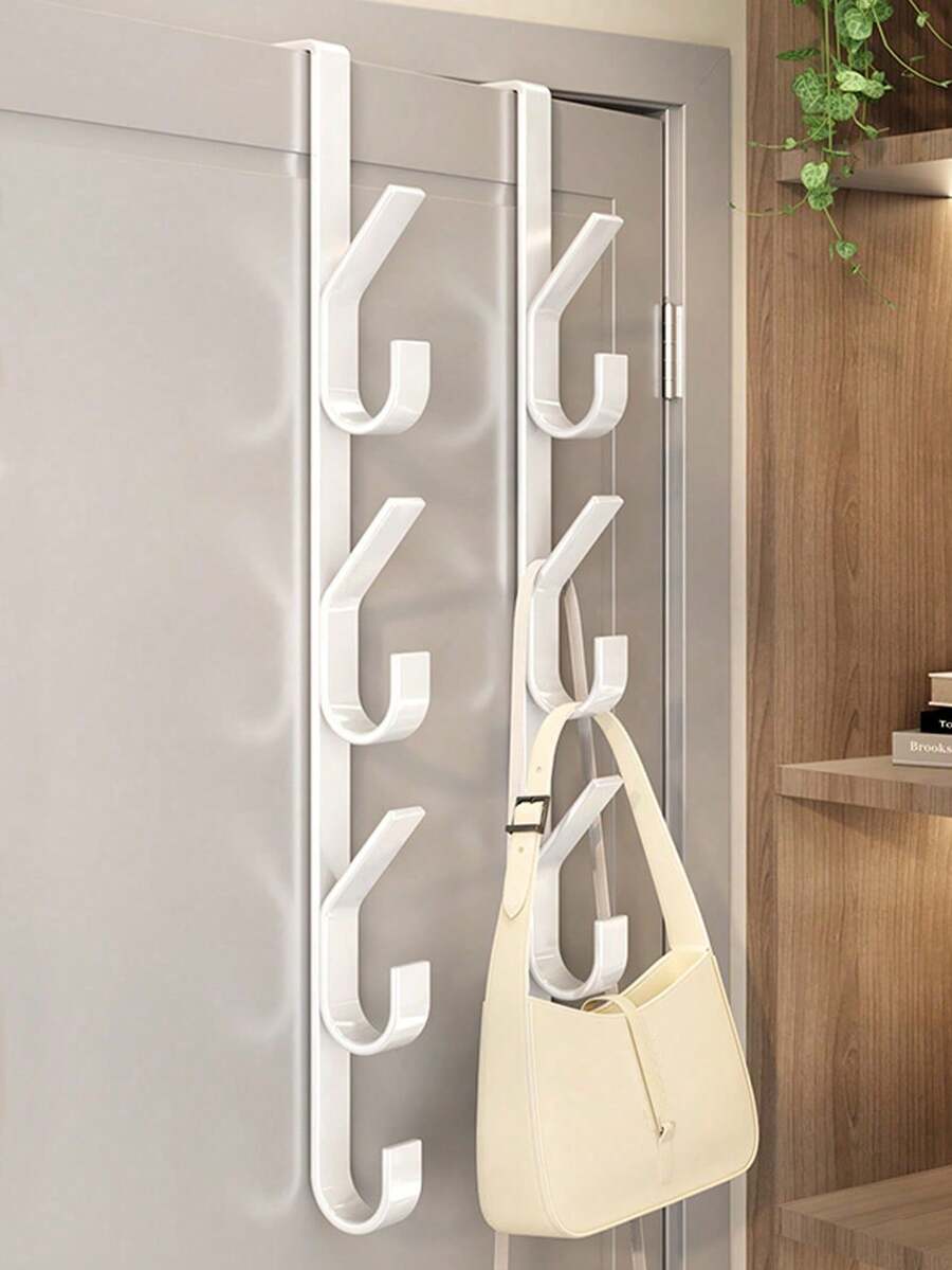 1pc Carbon Steel No-Drill Door Hook - Heavy Duty Metal Multipurpose Towel Rack | Space-Saving Vertical Design Storage Hook Rack | Bathroom Door Towel Hanger, Titanium Gold, No Drilling Required, Suitable For Bedroom - Multicolor - View 1