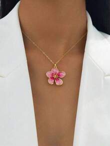 1 pieza Collar con colgante de flor rosa degradado romántico y de moda, regalo para mujeres, accesorio versátil - Rosa - Ver 1