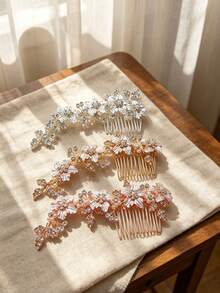 1 pièce Peigne à cheveux de mariée en alliage de zinc à motif de feuille, accessoire capillaire floral minimaliste, convient pour les occasions formelles, les fêtes, toutes les saisons, l'été, la plage, le mariage - Multicolore - Voir 8