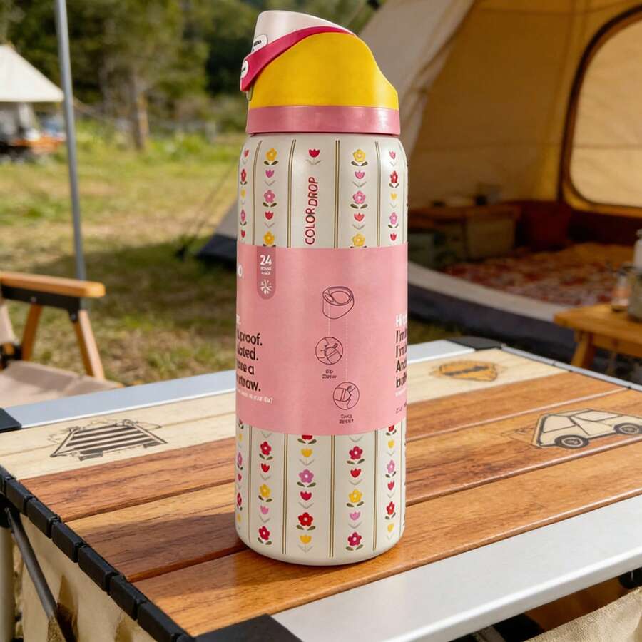 Owal 24oz/32Oz Insulated Stainless Steel Water Bottle With Straw For Sports And Travel, Hint Of Grape & Insulated Stainless Steel Water Bottle With Straw For Sports And Travel - Flower Crown-32oz - 查看 1