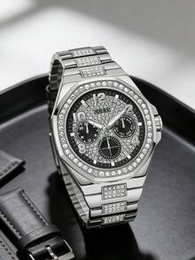 Guess Đồng hồ nam - Máy quartz, đính kim cương, dây đeo thép không gỉ bền chắc, thiết kế thanh lịch và lãng mạn, phù hợp để đeo hàng ngày và làm quà tặng trong những dịp đặc biệt, mã sản phẩm GW0785G3 - màu đen - Xem 9
