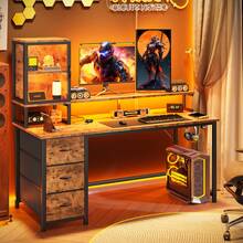 EnHomee 55"Gaming Desk Computer Desk With Power Outlets, Modern Desk Table Home Office Desk Vanity Table With Storage & Ergonomic Monitor Stand - View 10