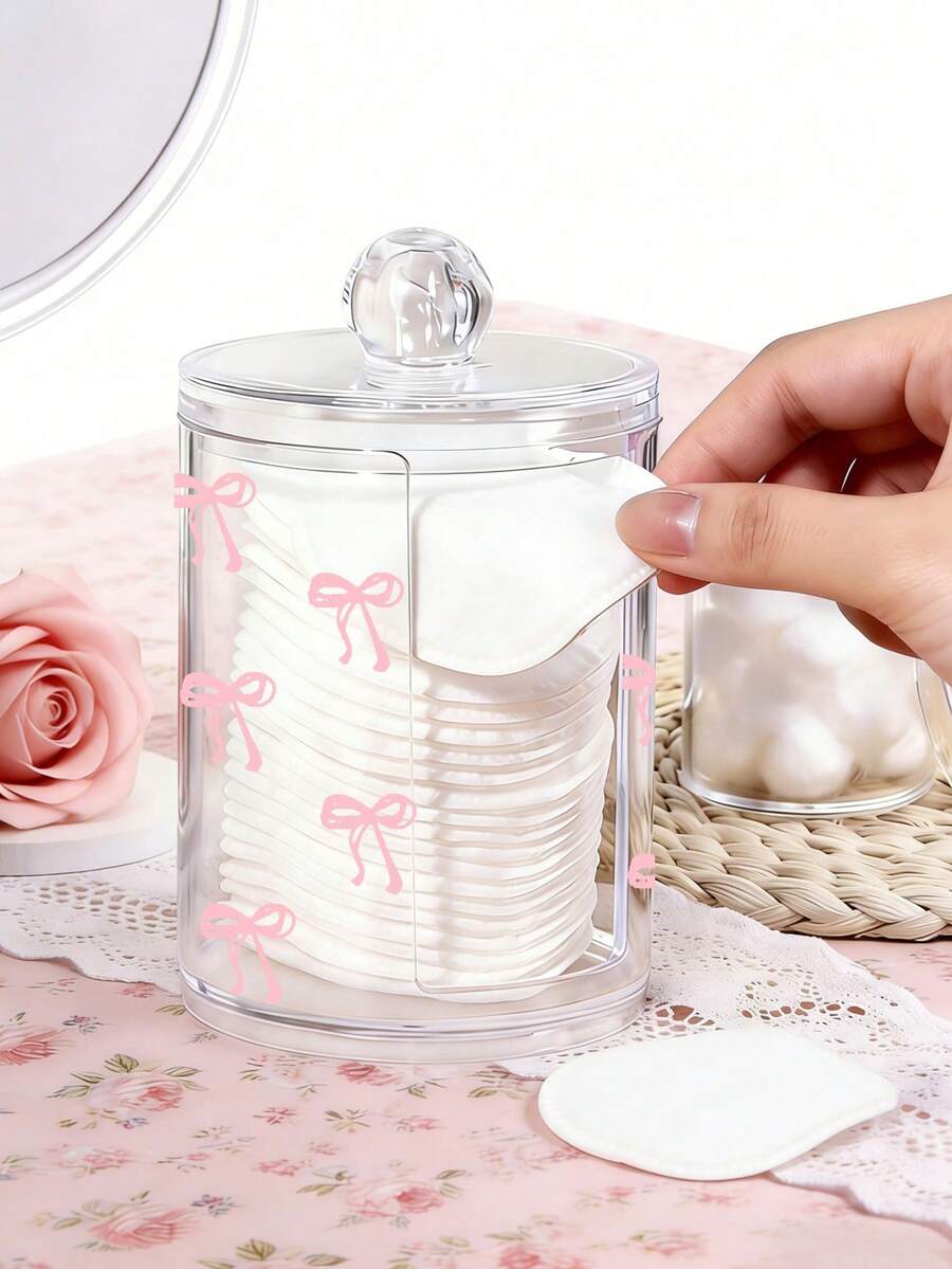 Hộp đựng tăm bông họa tiết nơ, Hộp đựng đồ dùng nhà tắm trong suốt hình nơ màu hồng, Hộp đựng tăm bông và chỉ nha khoa, Hộp đựng bông tẩy trang trong suốt bằng acrylic, Hộp đựng cọ trang điểm, Hộp đựng mỹ phẩm, Thích hợp cho gia đình, văn phòng, bàn làm việc, Hộp đựng bông tẩy trang, Hộp đựng đồ dùng nhà tắm, Hộp trong suốt, Thích hợp đựng tăm bông, bông tẩy trang, chỉ nha khoa (Đo thủ công: Có sai số 1-2cm) - Nhiều màu - Xem 1