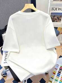 Printed Short Sleeve Casual Summer T-Shirt With Slogan - White - View 3