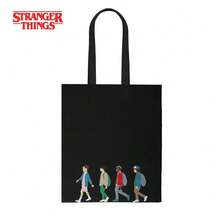 Netflix 1pc Stranger Things Minimalist Character Figure Graphic Black Canvas Tote Bag - Multicolor - View 8