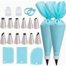 Piping Bags And Tips Set,  Cake Decorating Supplies With 2  Bags, 12 Icing Tips, 2  Rings, 2 Couplers And 3 Scrapers, Cake Baking Tools For Cookie Icing Cupcakes - 預設 - 查看 1