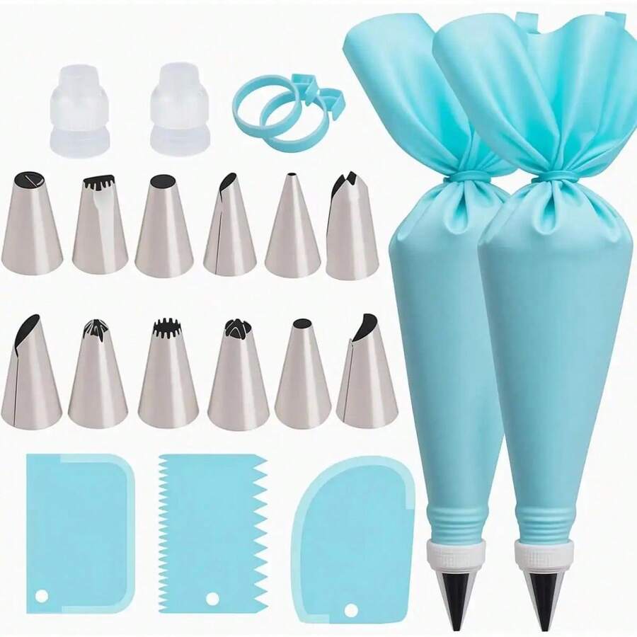 Piping Bags And Tips Set,  Cake Decorating Supplies With 2  Bags, 12 Icing Tips, 2  Rings, 2 Couplers And 3 Scrapers, Cake Baking Tools For Cookie Icing Cupcakes - 預設 - 查看 1