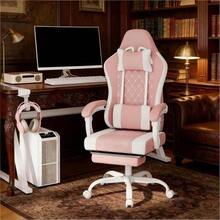 Comfortable Swivel Office Chair, Ergonomic Computer Chair, Massaging Gaming Chair (Office Chair Only) - Pink+White - View 3