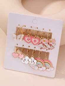 Bộ 12 đôi bông tai thời trang dễ thương hình bướm, cầu vồng, kỳ lân, mây, trái tim, quà tặng cho bé gái. - Nhiều màu - Xem 1