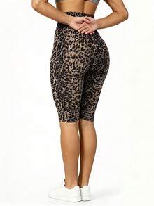 Quần short nữ dáng ôm họa tiết da báo, kiểu dáng thường ngày, đa năng, thích hợp mặc trong mùa xuân/hè. - Cà phê nâu - Xem 5