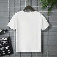 Camiseta infantil para niño mayor de algodón natural con estampado moderno, cómoda para el colegio y actividades al aire libre, tallas 7-16 años - Blanco - Ver 9