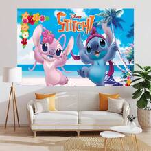 1pc Authorized Blue & Pink Stitch Theme Party Backdrop (210*150/150*100/100*75cm), Cartoon Monster Stitch Beach Background, Suitable For Newborn Party, Theme Party Wall Decor Props - BJB - View 10