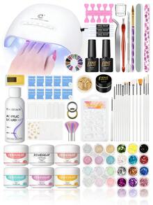 PEACECOLOR Acrylic Nail Art Kit-Nail Art Manicure Set Acrylic Powder Brush Glitter File French Tips UV LED Lamp Base & Top Coat Nail Art Decoration Tools Kit For Beginners With Everything At Home - 04多色 - 查看 12