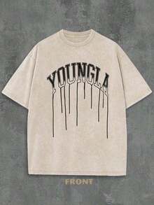 Summer Tops Happy Mother's Day1pcsBreak The System1PC Y2K Vintage Washed T-Shirt |       Men's Graphic Tee |       YLA Dripping Skull Design Pattern |       Gifts For Men Or Boyfriend |       100% Cotton |       230Gsm Thickened Fabric |       UnisexRound Neck Loose Fit T-Shirt180gcamiseta Para Hombre,Funny Graphic Tees,Men's ClothingLoose And Comfortablesummer Clothes  Happy Easter - 杏色 - 查看 3