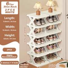 DO DOWIN 9/6 Tier Vertical Shoe Stand Space Saving Narrow Shoe Rack, Small Shoe Shelf, DIY Free Standing Shoes Storage Organizer For Entryway, Closet, Hallway, Easy Assembly And Stable In Structure, Black & White, Plastic Material, Consumables - 白色 - 查看 13