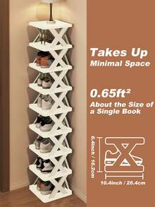 DO DOWIN 9/6 Tier Vertical Shoe Stand Space Saving Narrow Shoe Rack, Small Shoe Shelf, DIY Free Standing Shoes Storage Organizer For Entryway, Closet, Hallway, Easy Assembly And Stable In Structure, Black & White, Plastic Material, Consumables - 白色 - 查看 4