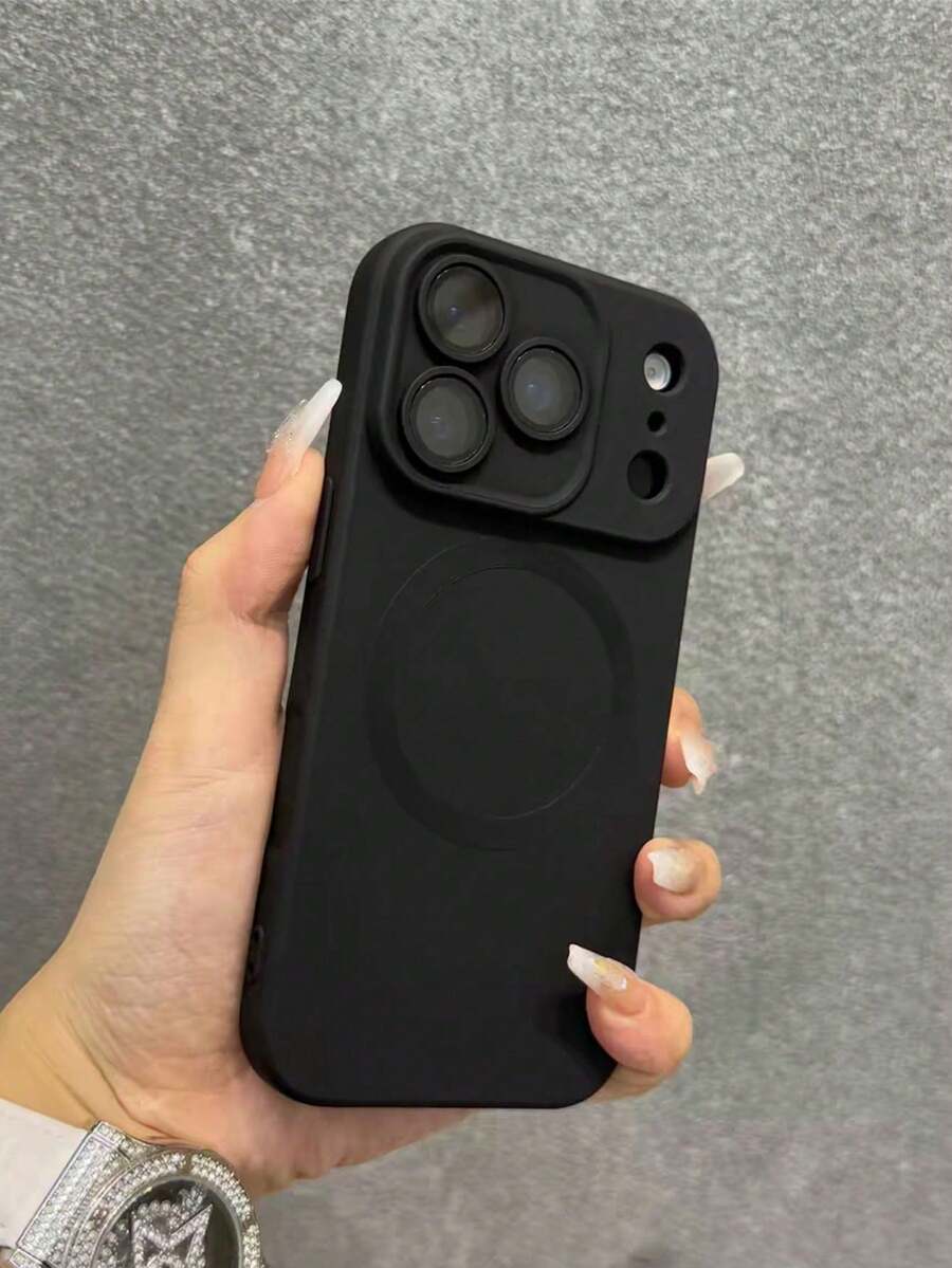 Fashionable Magnetic Matte Soft Phone Case Compatible With IPhone 17 Air 16 15 14 Plus 13 12 11 Pro Max, Glass Lens, Wireless Charging Protective Cover - Black - View 1