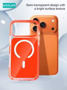 Koolife 1pc Solid Color Magnetic Phone Case, PC+TPU Material, Transparent Lens Frame And Buttons, Colorful Side Stripes, Anti-Drop Protective Shell, For IPhone18pro/18pro Max/17/17Pro/17ProMax - Orange - View 3