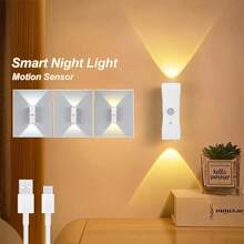 Rechargeable LED Motion Sensor Night Light, RGB Gradient Creative Decorative Wall Lamp With Multiple Indoor Lighting Modes For Corridor, Bedside, Desk And Magnetic Staircase, Easy Installation - White - View 11