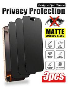 MSRI 3片装隐私钢化玻璃屏幕保护膜，磨砂表面，防窥视，防眩光，磨砂质感，防刮花，防水，防指纹，兼容 17/17e/17 Air/17 Pro/17 Pro Max/16/16 Plus/16 Pro/16 Pro Max/15/15 Pro/15 Plus/15 Pro Max 及其他系列 - 黑色 - 查看 12