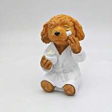 1 pieza Figura decorativa de cuidado de la piel con diseño de caniche lindo, decoración de perro con bata de baño de resina, estatua de perro con máscara facial graciosa, escultura de perro caprichoso para baño/SPA, adecuado para estantería de baño, regalo exclusivo para amantes de las mascotas - acicalamiento de perros - Ver 11