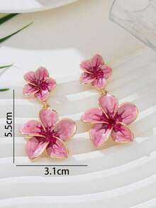 1 par de brincos artesanais elegantes e luxuosos com pingente de flor de berinjela em degradê rosa para menina - Rosa - Ver 6