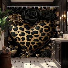 1/4 Piece 2D Flat Elegant Animal Print Apartment Bathroom Shower Curtain, Hotel Shower Curtain Set With 12 Hooks, Bathroom, Drawer Stand And U-Shaped, Bathroom Decor, Shower Curtain Set 4 Pieces - A - View 7
