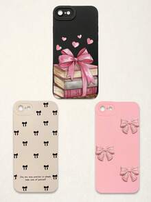 3pcs Bowknot Phone Cases, Soft TPU Full Coverage Anti-Drop Cases With Precise Cutouts, Featuring 3D Rhinestone Bowknot, Healing English Slogan, Hand-Painted Heart Pattern, Suitable For IPhone & Galaxy, Great Gift For Birthday, Holiday, Best Friends - Multicolor - View 53