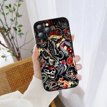 Funda de teléfono con diseño de tatuaje retro para iPhone 17 Air, 16, 15, 14, 13, 12, 11 - Negro6 - Ver 10
