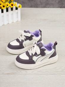 2026新款儿童白色厚底运动鞋，魔术贴搭扣设计，时尚百搭，适合儿童，休闲、上学穿着，小白鞋，四季皆宜 - 紫色 - 查看 3