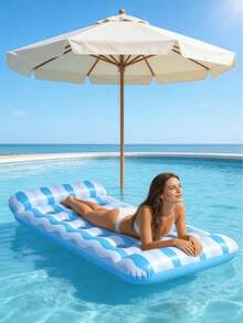 1pc Striped Inflatable Float, Macaron Color Wavy Stripe Design, With Inflatable Pillows On Both Ends, PVC Material, Suitable For Beach, Swimming Pool, Seaside, Water Park, Party Use - Striped Inflatable Float - View 12