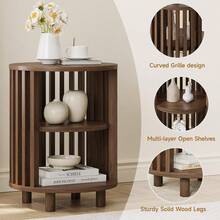 Walnut Fluted Round End Table Set Of 1, Mid Century Bedside Table With Curved Profile Design, Modern Nightstands Set Of 2 For Living Room, Bedroom, Entryway - View 5