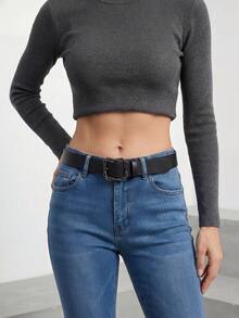 1 chiếc áo thun đen thời trang đa năng, áo khoác dáng dài, áo trench coat, thắt lưng nữ thường ngày. - Màu Đen Súng - Xem 8