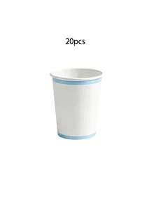 Bộ 10/20/50 cốc giấy trắng dùng một lần, cốc giấy viền xanh dương, cốc uống nước nóng lạnh thích hợp cho tiệc tùng, đám cưới, tiệc mừng em bé, sinh nhật, tiệc cô dâu, cà phê, trà, nước ngọt, sử dụng tại nhà và văn phòng. Dành cho cả nam và nữ. - viền xanh - Xem 8