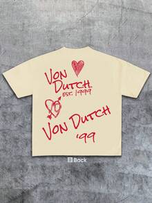Summer Tops Mother's DayWhite 1pcs Women's Double-Sided Printing Von Dutchh Heart Logo With Key And Year 1999 Fabric Soft & Skin-Friendly Unisex Style Gifts For Spring Festival, Valentine's Day, St. Patrick's Day & World Cup-Van Dutch Dragon Print Women T Shirt Classic Americana Style Graphic TeeLoose And Comfortablesummer Clothes Easter - 杏色 - 查看 3